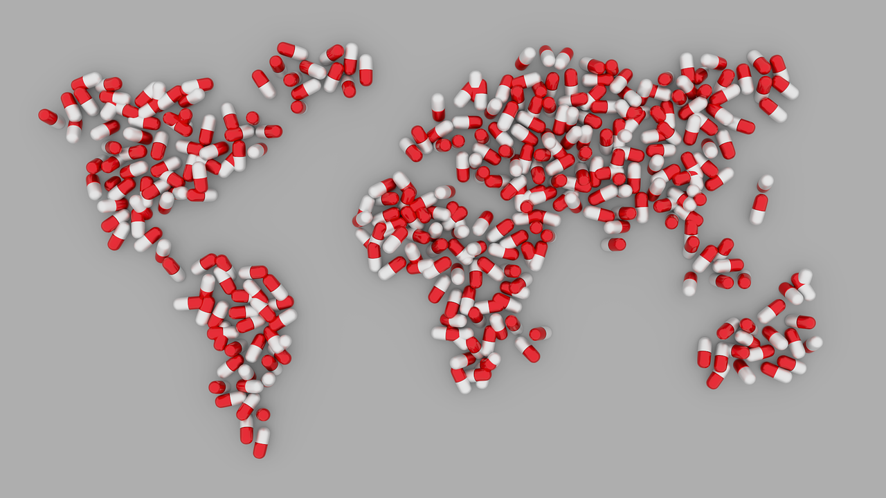 world map made of pills