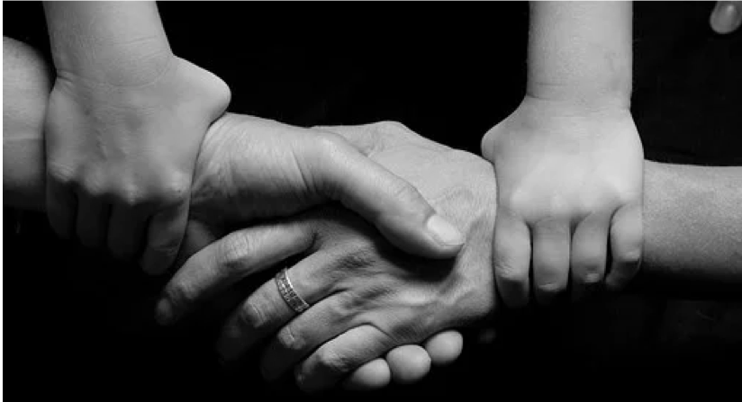 Connected family hands - link to  family support program page